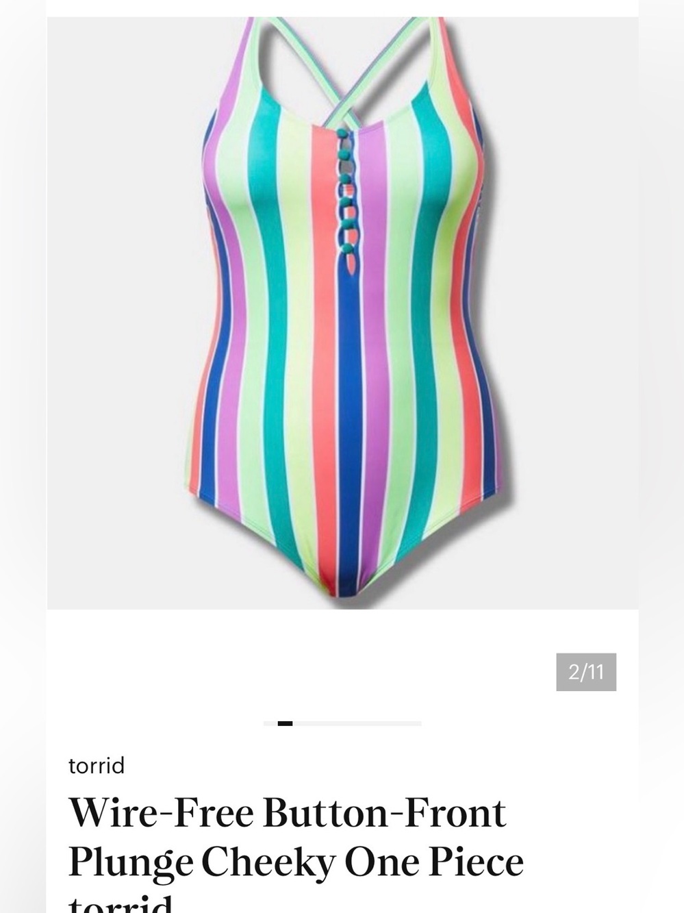 Torrid Wire Free Button Front Plunge Cheeky One Piece Swimsuit - Picture 2 of 9